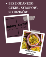 Grafika Johny Catch z liofilizowaną marakują i komunikatem: bez dodanego cukru, syropów i słodzików.