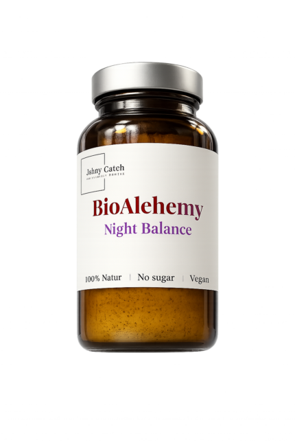 BioAlchemy Night Balance Johny Catch – naturalna mieszanka w proszku wspierająca sen, wyciszenie i regenerację organizmu, 100% natury, bez cukru, wegańska