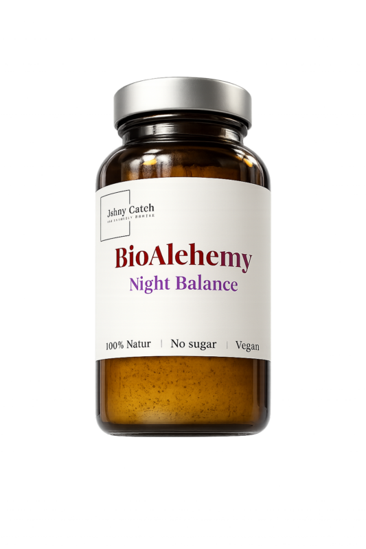 BioAlchemy Night Balance Johny Catch – naturalna mieszanka w proszku wspierająca sen, wyciszenie i regenerację organizmu, 100% natury, bez cukru, wegańska