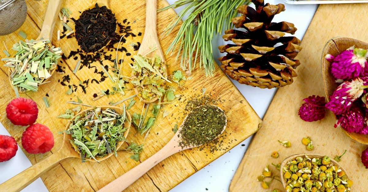Zioła, owoce i przyprawy używane w herbatach funkcjonalnych jako składniki wspierające trawienie i odporność