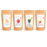 Zestaw liofilizowanych owoców i imbiru Johny Catch – malina, czarna porzeczka, cytryniec chiński i imbir w opakowaniach premium