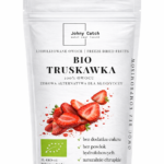 Opakowanie Johny Catch BIO Truskawka – liofilizowane truskawki bez dodatku cukru, naturalnie chrupkie, 100% owocu.
